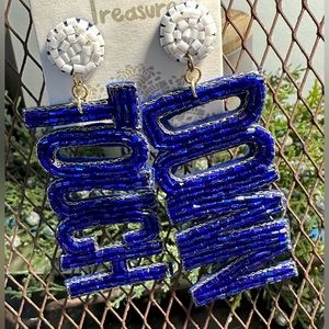 Blue/White Touchdown Seed Bead Dangle Earrings